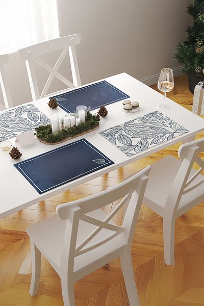 ASDİVA Vireo Embroidered Minimal Leaf Detailed 1 Piece American Service 45X35 cm - Navy Blue