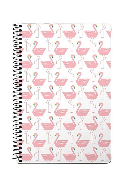 Stylizedd Feminine Flamingos A5 Spiral Notebook White/Pink