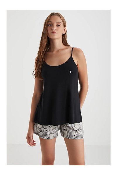 Penyemood Soft Textured Fabric Women's Pjs Set with String Hangers Shorts