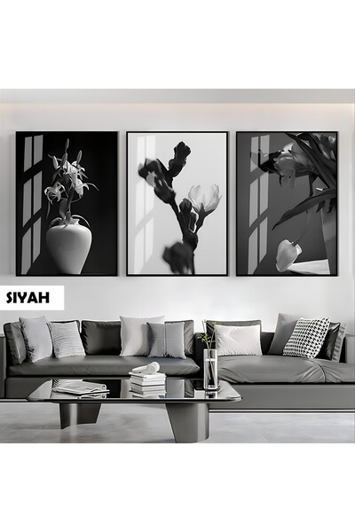 Harika bir ev HARİKABİREV|SİYAH&BEYAZ SET MACRO ÇİÇEK KOMBİNİ |ÇERÇEVELİ CAM ...