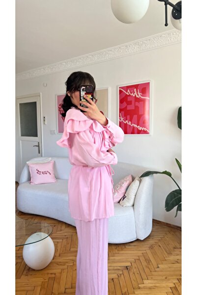 Moda İkra Modal Double Suit with Ruffle Kuaşklı