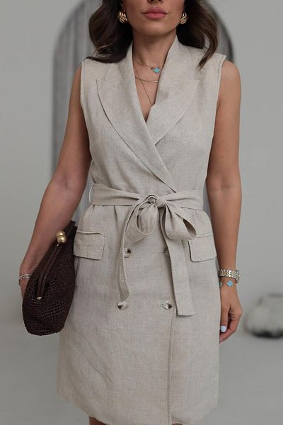 Suzi Button Detail 100% Linen Lining Dress Cr101001