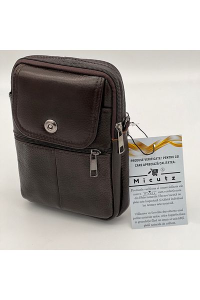 Micutz Men's Shoulder Bag with Strap, Micutz®, Leather, Dark Brown, 14x19x5 cm