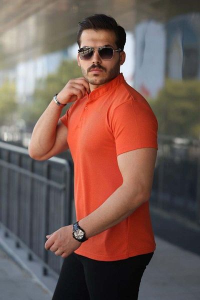 Aymood Men's Judge Collar Woven Cotton Fabric Short Sleeve T-Shirt