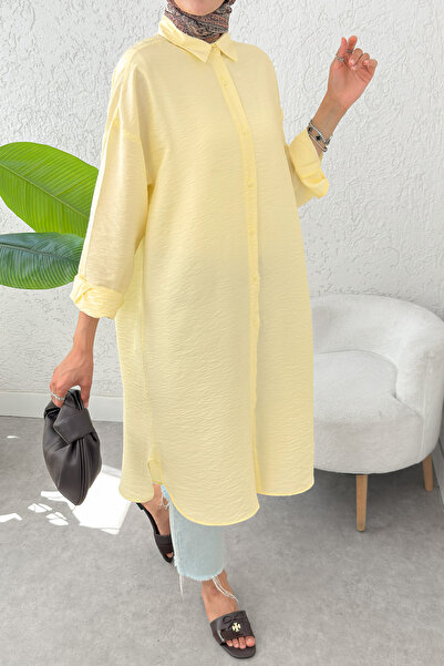 Salih Çelebi Düğmeli Uzun Tesettür Tunik 612139 - SARI