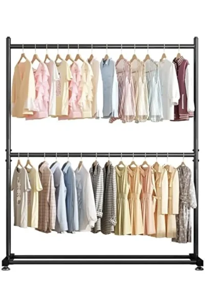 SKY TOUCH SKY-TOUCH Double Rod Clothing Garment Rack : Double Level Clothes Rack Organizer with Bottom Shelf L
