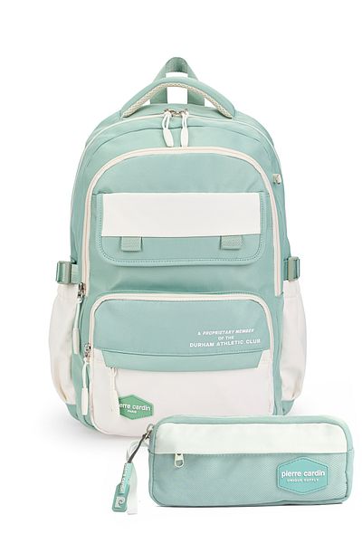 Pierre Cardin 185-1000 School Bag with Pen Holder Waterproof Multi-Compartment Green
