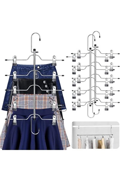 Generic مجموعة من 2 علاقة ملابس تنورة وبنطلون، موفرة للمساحة، علاقة ملابس معد...