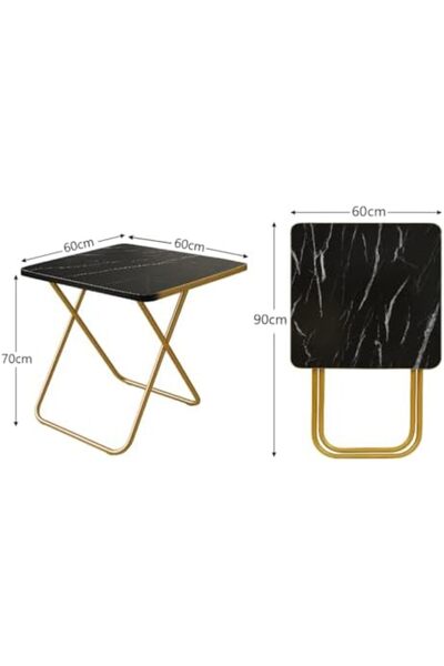 SKY TOUCH Sky-Touch Foldable Multipurpose Breakfast Table with Golden Metal Frame and Black Marble-Look Wood
