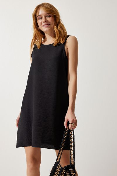 Lovelyİstanbul Sleeveless Linen Viscose Bell Dress Ljh0001 Black