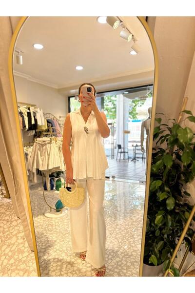 MU&ME BOUTİQUE طقم كتان مع ملحقات معدنية