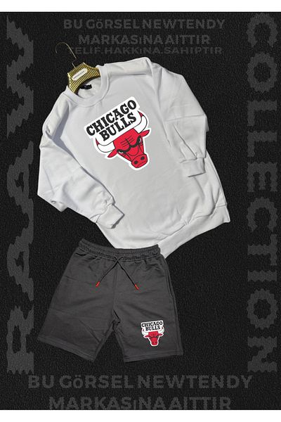 Minikelya Chigago Bulls Print Crew Neck Combed Cotton Shorts Cotton Bottom Top Fan Set