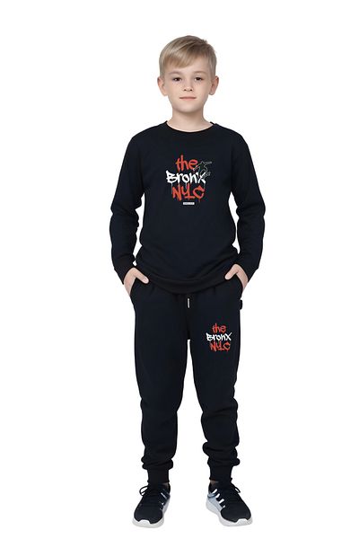 panios kids Crew Neck the Nyc Printed Detail Boy's Bottom-Up Set