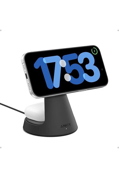 Anker MagSafe Compatible 2-in-1 Charging Stand, iPhone 16 Wireless Charger, Qi2 Certified 15W Ultra-