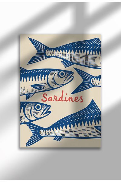 21mxm Unframed Kitchen Wall Art - Sardines Poster A3