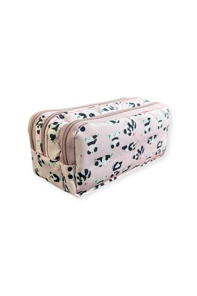 Polin Three Compartment Patterned Pencil Bag, 8 Different Models, Zippered, Large Size