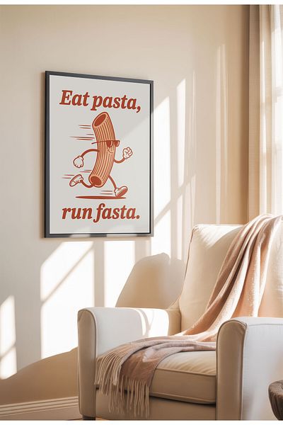21mxm Unframed Kitchen Wall Art - Eat pasta, run fasta Poster A4