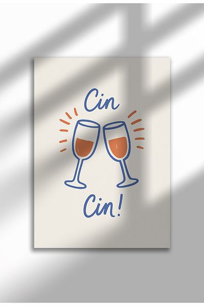 21mxm Unframed Kitchen Wall Art - Cin Cin - Wine Poster A3
