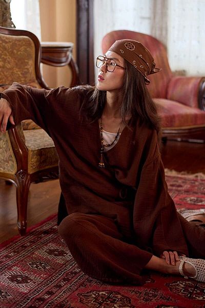 Ceylan Otantik Bitter Brown Muslin Tunic with Tie