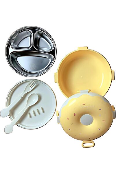 Twisoo Donut Stainless Steel Lunch Box Double Decker BPA Free Leakproof Clip Lock 3 Compartment with