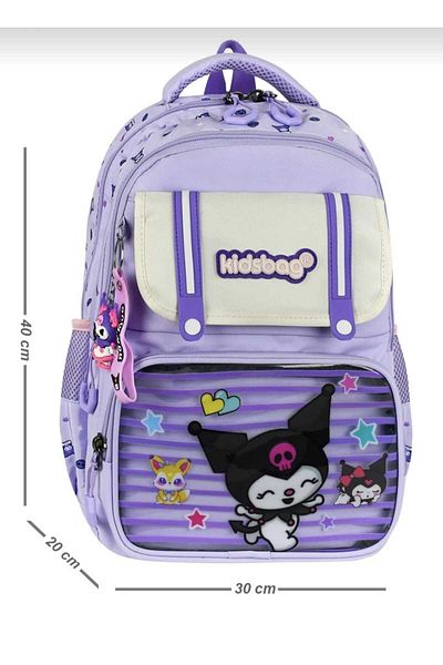 JaspEAdo Kuromi Character Patterned Backpack Orthopedic Foil Backpack Primary School Bag Set with Lunchbox and Pen Holder