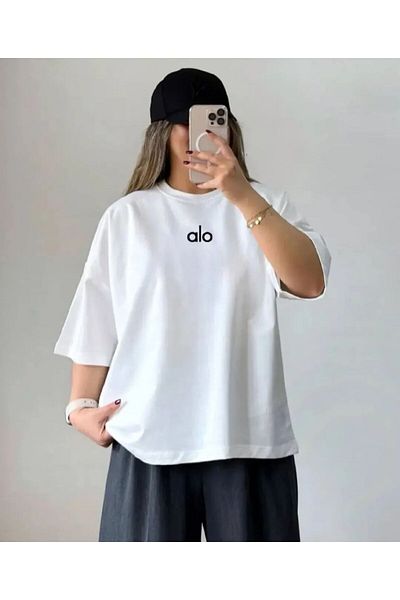 ACTIVE MODA - Printed Letter Cotton Oversize Women's Tshirt Large Size