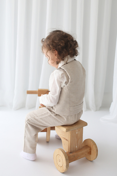 Catz Kids Baby Boy Set of Four Beige Linen Vest Suspender Suit