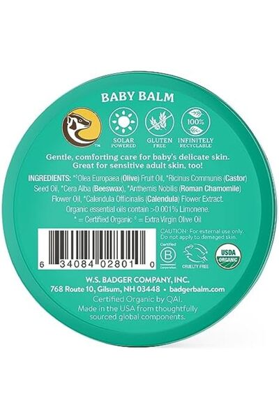 Badger - Baby Balm, Chamomile & Calendula, Certified Organic Baby Balm, Cradle Cap Balm for Babies,