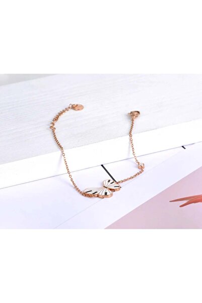 Eva Grace Brățară Marceline, auriu rose, cu model fluture, din oțel inoxidabil placat cu aur 18K