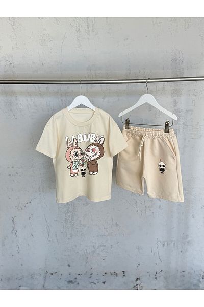KAPROLLI Labubu Twin Unisex Girls Boyskids T-Shirt Shorts Set Printed Pattern Washable Bottom Top Set