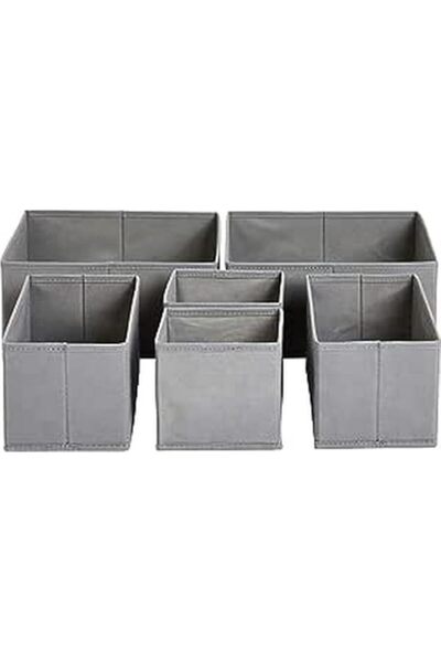 Generic صناديق تنظيم أدراج تخزين قماشية من أمازون بيسكس، مجموعة من 6 قطع، رمادي