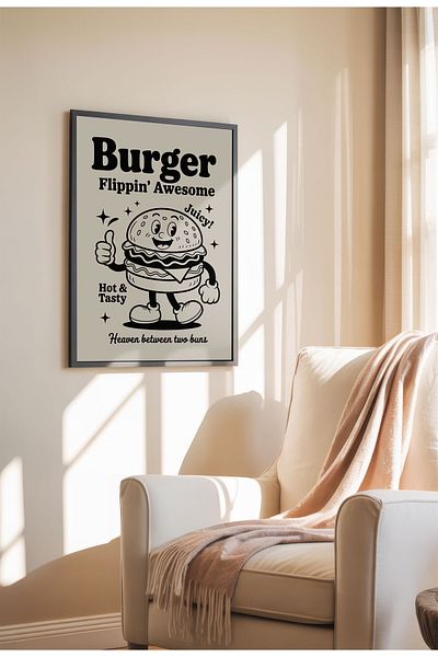 21mxm Unframed Kitchen Wall Art - Burger Flippin Awesome Poster A3