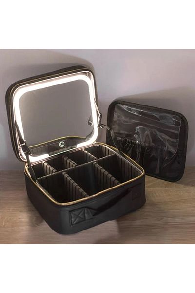 divendi-ro Portfolio Makeup Suitcase, with LED Mirror, 26x22x12cm, black