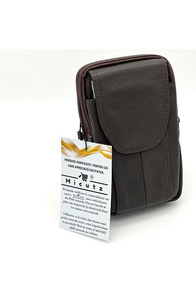 Micutz Dark Brown Belt Bag with Phone Compartment, Micutz®, Leather, 19 x 11 x 4.5 cm