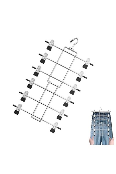 Generic شماعات تنورة دووماما بستة طبقات مع خطاف دوار ومشابك - منظم خزانة موفر...