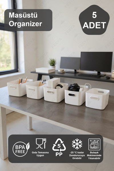 Fesya Home 5 komada organizatora za radnu površinu, beli plastični višenamens...