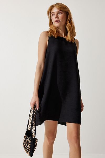 Lovelyİstanbul Sleeveless Linen Viscose Bell Dress Ljh0001 Black