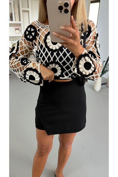 Sezgi Tekin Asymmetric Cut Black Interlock Shorts Skirt