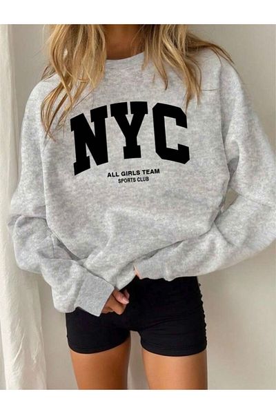 DEZZİİ Gray Nyc Printed Crew Neck Sweatshirt