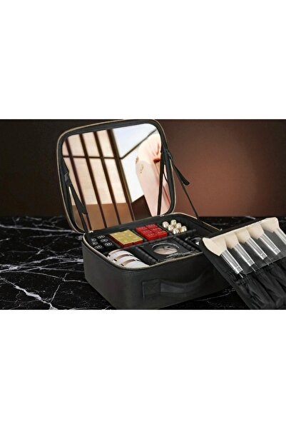 Kuzey Tacı حقيبة تنظيم المكياج ومستحضرات التجميل الاحترافية مع مرآة Vip