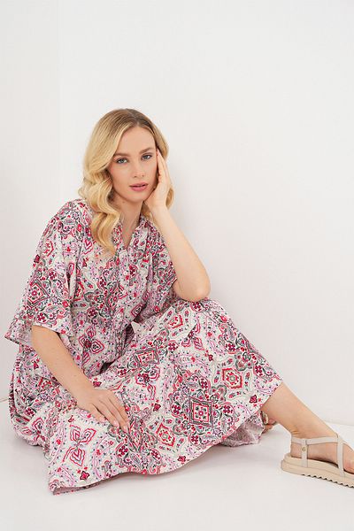 Merterium Women's Patterned Short Sleeve Dress Red 1186