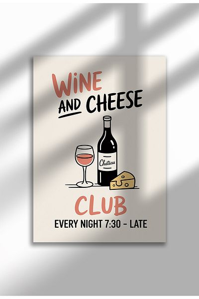 21mxm Unframed Kitchen Wall Art - Wine and Cheese Club Poster A4