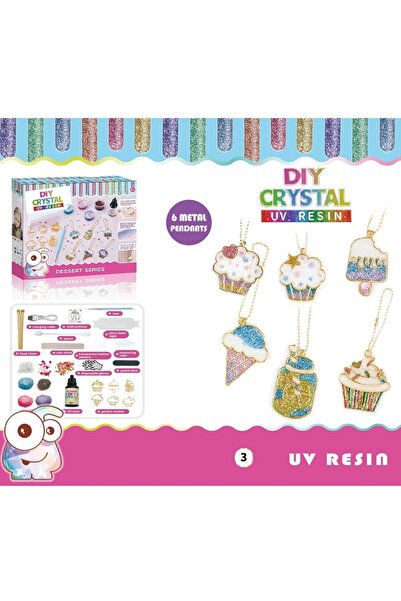 divendi-ro Set DYI cu 6 pandantive metalice, cu rășină UV, culori, sclipici, lanț auriu, temă Deșert, multicolor