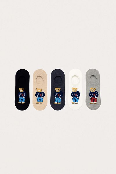 Katia&Bony Unisex Teddy Patterned 5-Piece Invisible Ballerina Socks