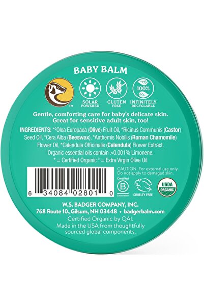 Badger - Baby Balm, Chamomile & Calendula, Certified Organic Baby Balm, Cradle Cap Balm for Babies,