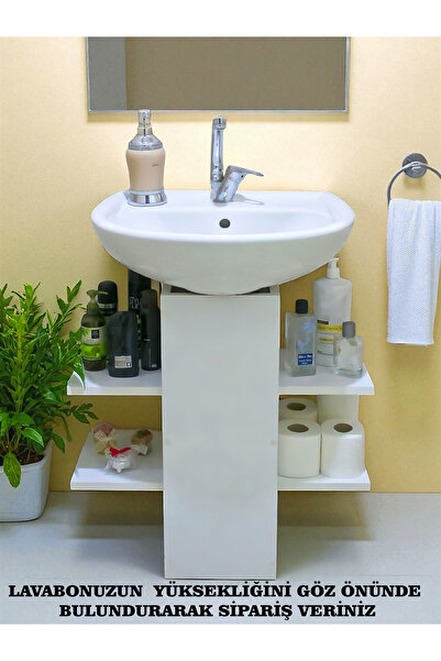 Asude Home Lavabo Altı Dolap, Banyo Düzenleyici Raf, Banyo Dolabı, Beyaz
