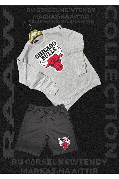 Minikelya Chigago Bulls Print Crew Neck Combed Cotton Shorts Cotton Bottom Top Fan Set