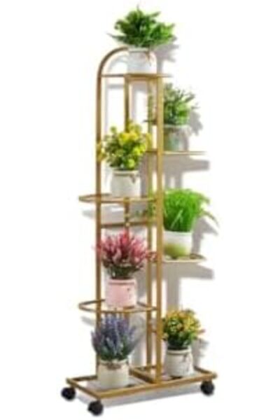 SKY TOUCH حامل نباتات معدني من 6 طبقات من SKY-TOUCH مع عجلات متحركة