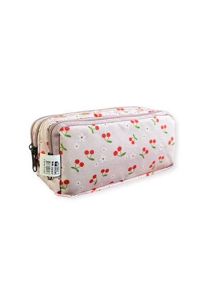 Polin Three Compartment Patterned Pencil Bag, 8 Different Models, Zippered, Large Size