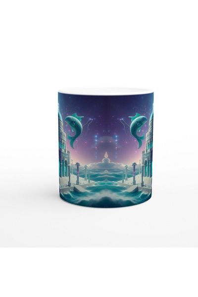 Luluyen Pisces Printed Coffee Mug - Kingdom of the Zodiac Signs Castle Vs2